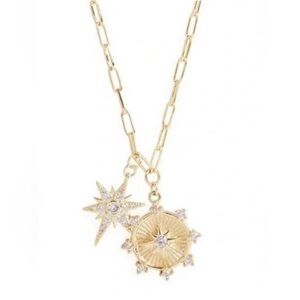 Jennifer Miller Paperclip Chain Starburst Pendant Necklace 14k Gold Plated